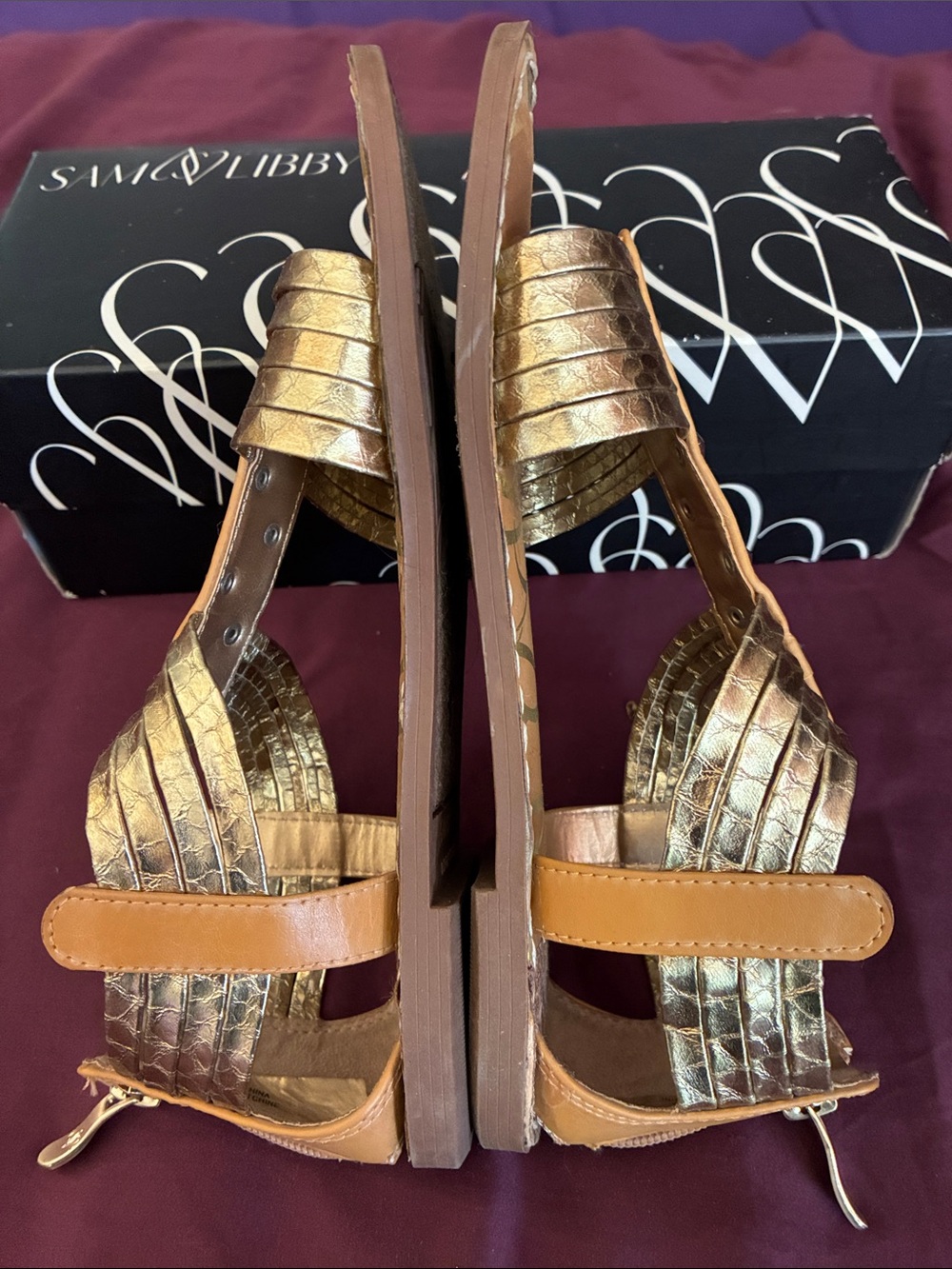 Sam & Libby Gold Studded Strappy Women's Sandals - Picture 4 of 4